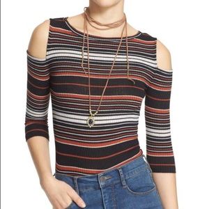 Free People Cold Shoulder Striped Top